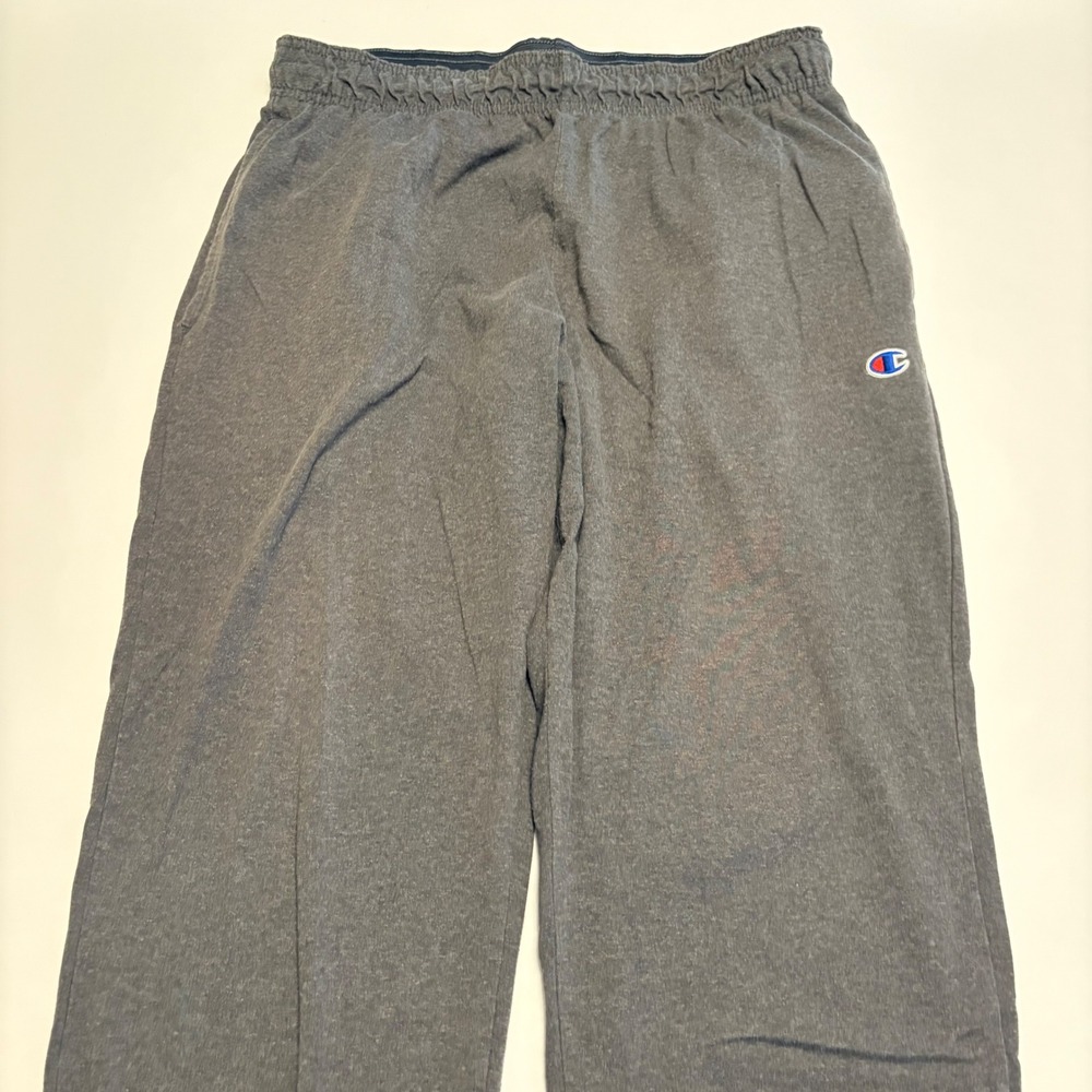 Champion Sweatpants Mens Large Gray Jersey Knit Straight Leg Logo Lounge Pants